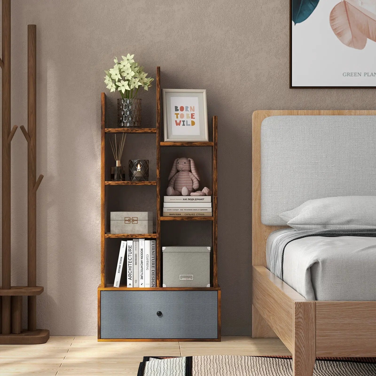 7-Tier Open-Back Bookshelf with Drawer by DirectDeals