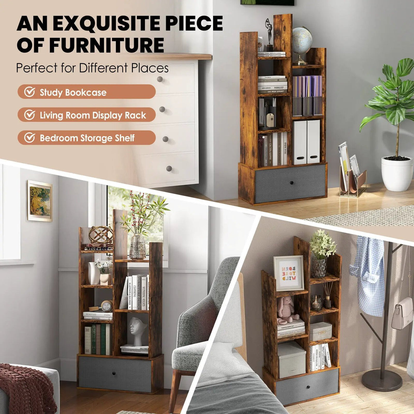 7-Tier Open-Back Bookshelf with Drawer by DirectDeals