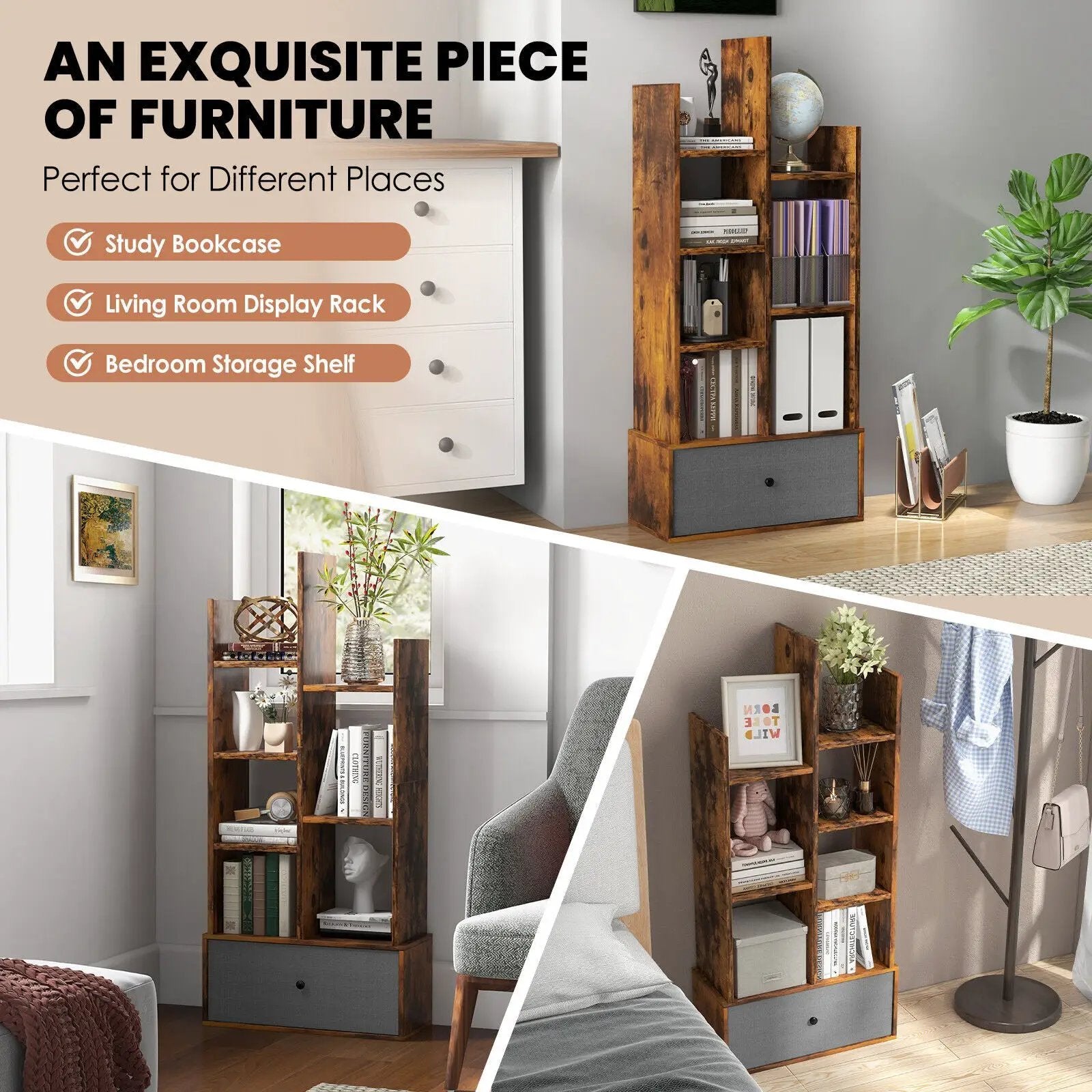 7-Tier Open-Back Bookshelf with Drawer by DirectDeals