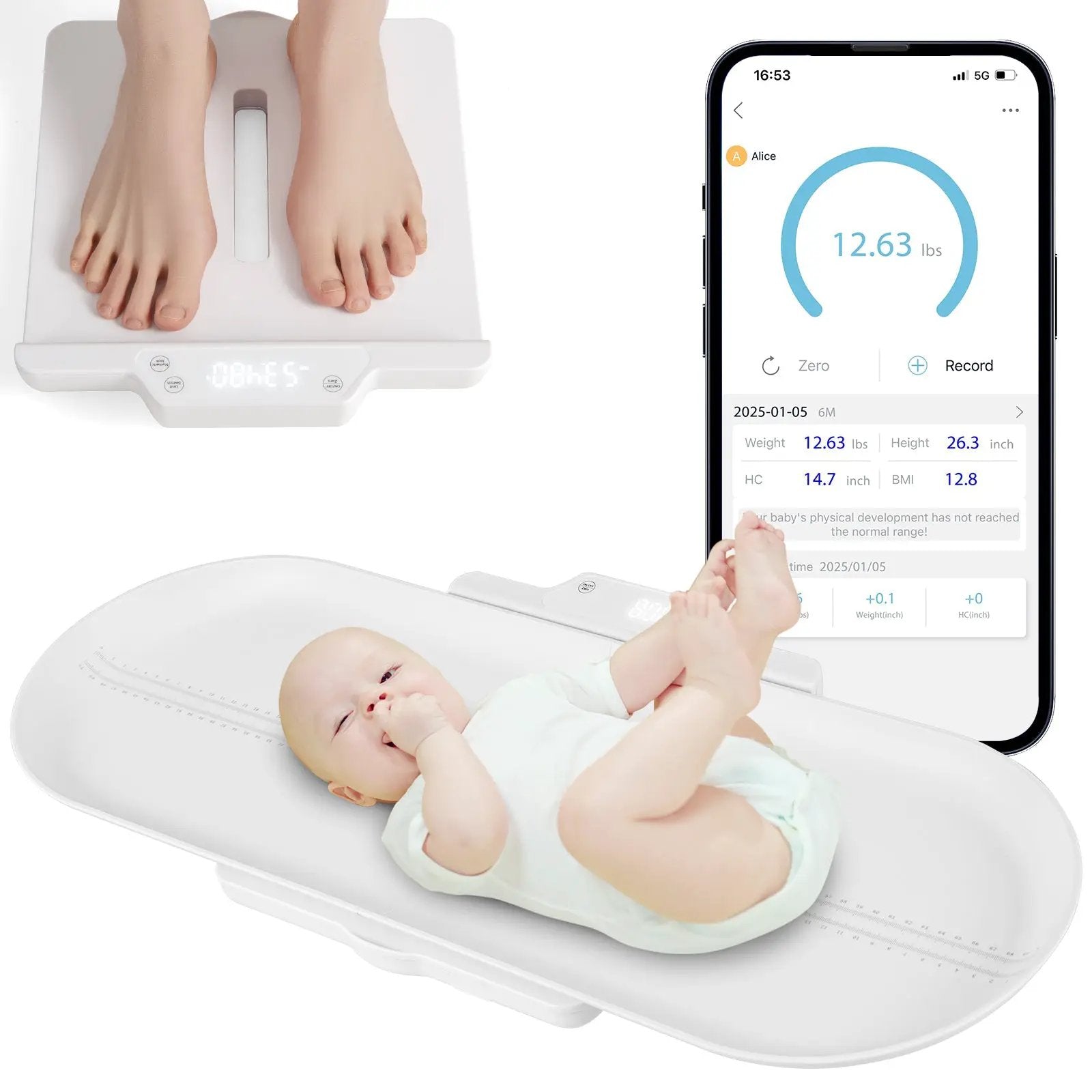 Infant Scale with Detachable Tray for Body Weight and Height Measurement-White by DirectDeals