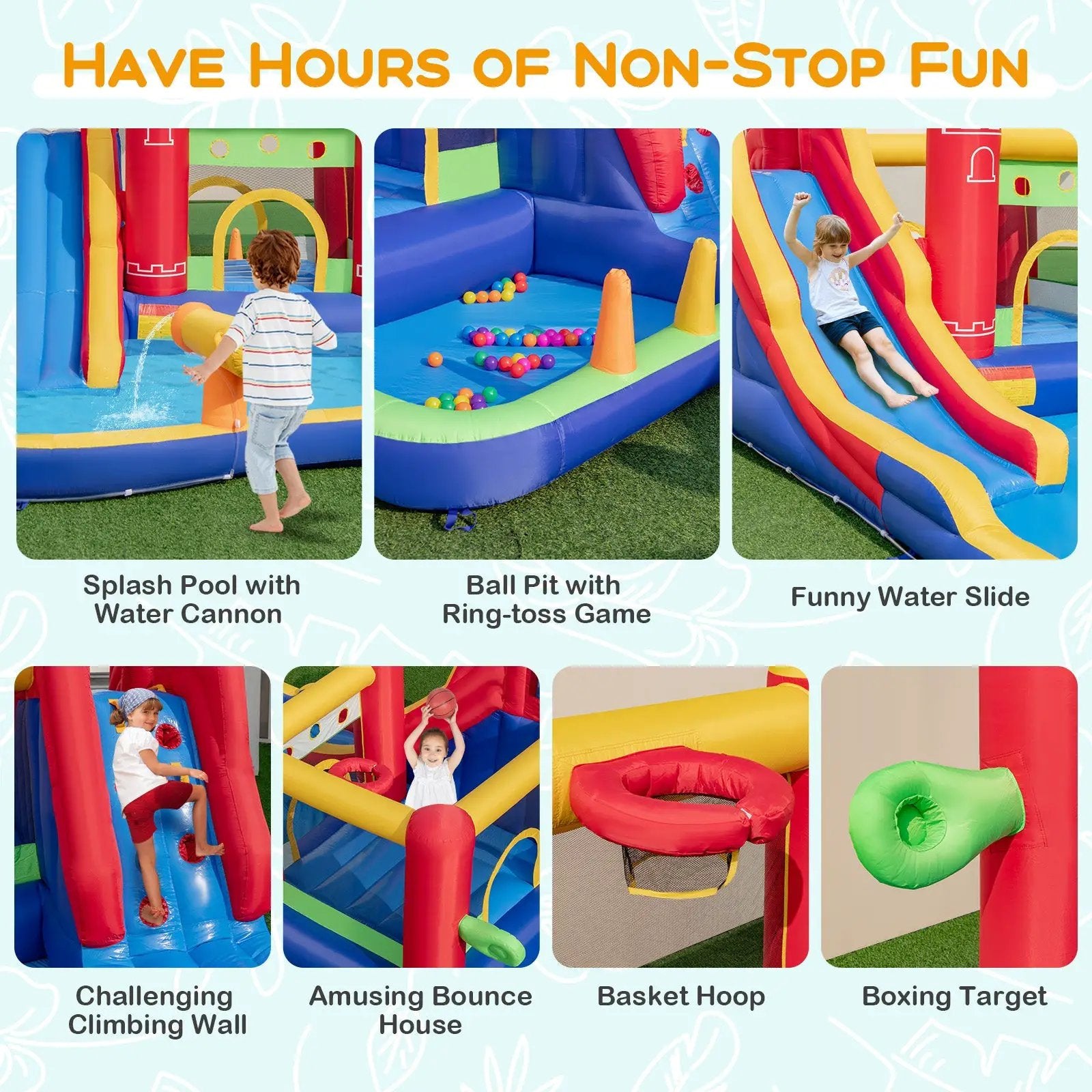 9-in-1 Inflatable Bounce Castle with Water Slide and Splash Pool without Blower by DirectDeals