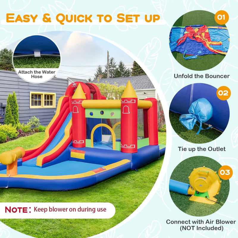 9-in-1 Inflatable Bounce Castle with Water Slide and Splash Pool without Blower by DirectDeals