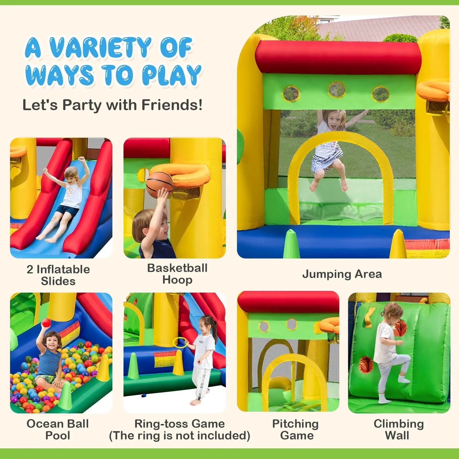 Inflatable Bounce Castle with Double Slides and 735W Blower by DirectDeals