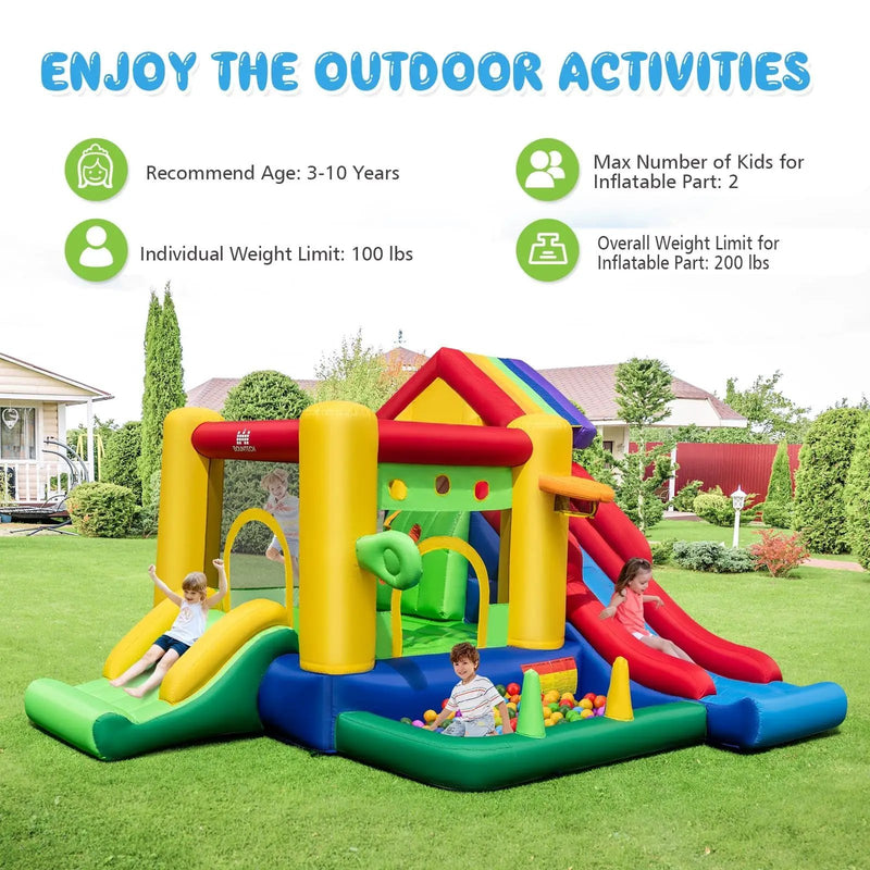 Inflatable Bounce Castle with Double Slides and 735W Blower by DirectDeals