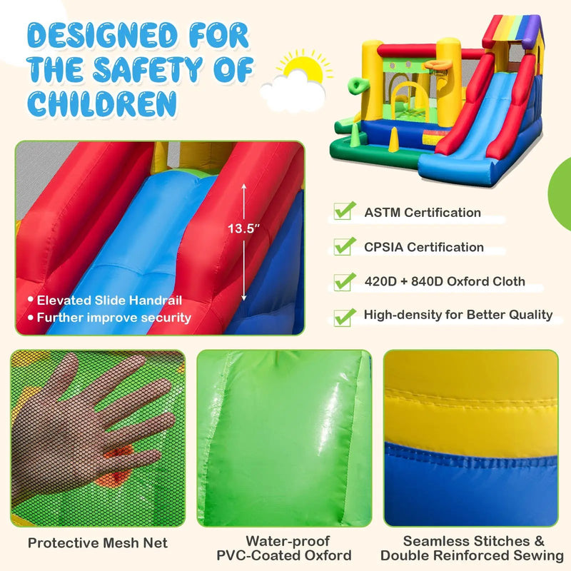 Inflatable Bounce Castle with Double Slides and 735W Blower by DirectDeals