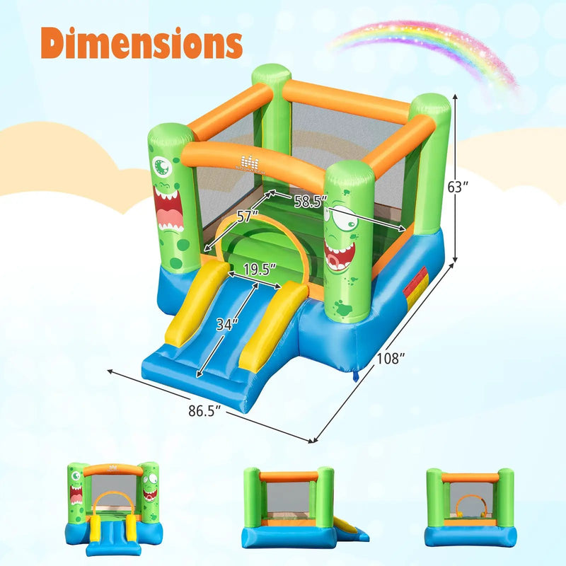 Inflatable Bounce House Monster Themed Bouncy Castle with Large Jumping Area and Slide 550W Blower Included by DirectDeals