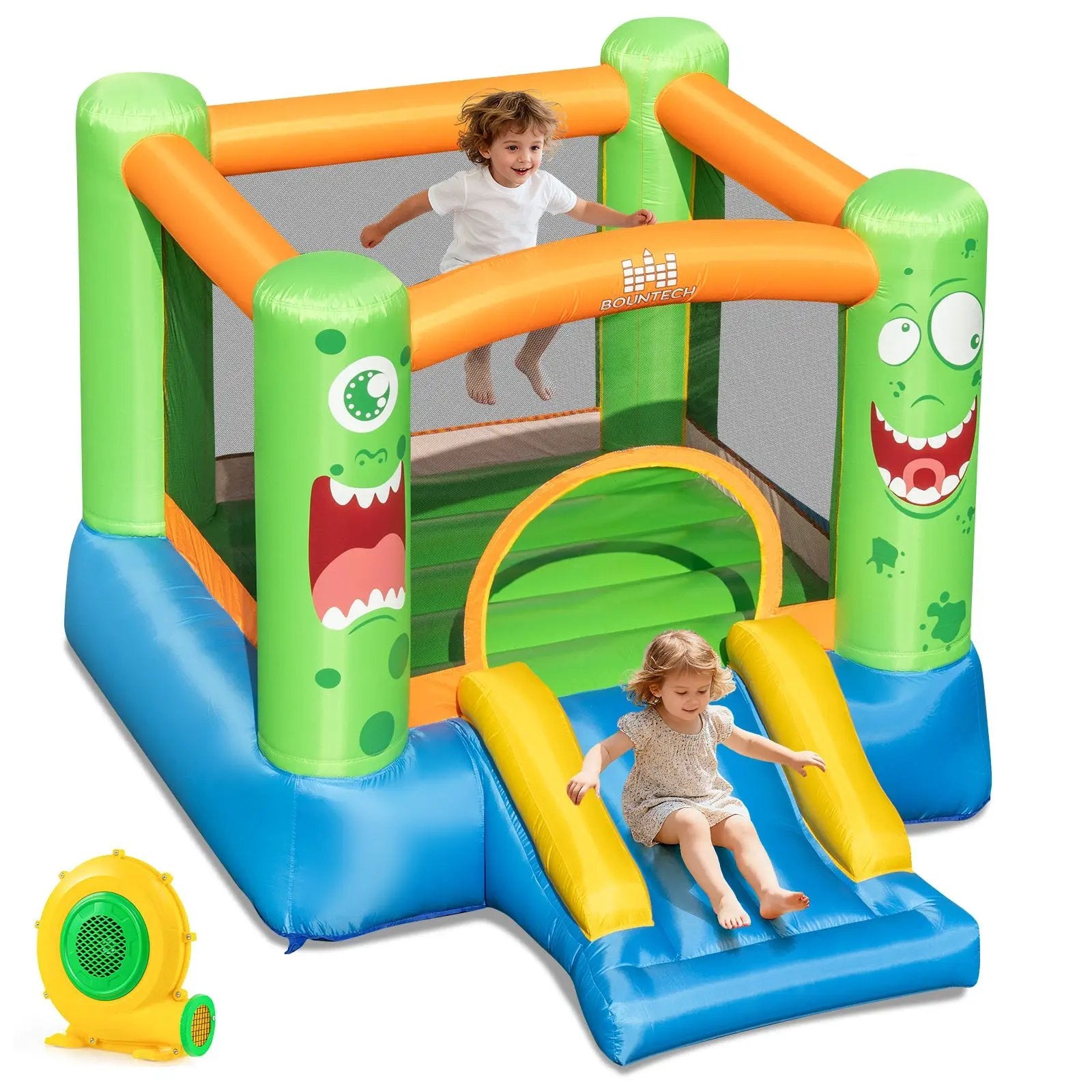 Inflatable Bounce House Monster Themed Bouncy Castle with Large Jumping Area and Slide 550W Blower Included by DirectDeals