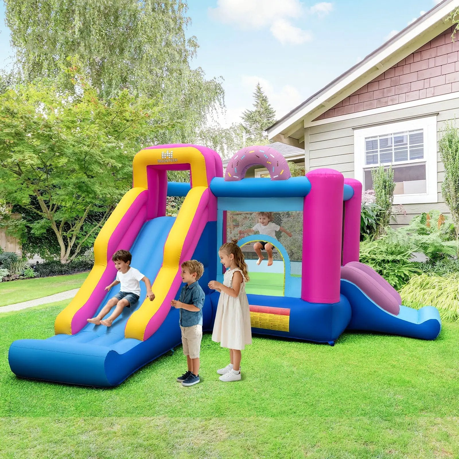 Inflatable Bounce House with Slides and Basketball Hoop (with 735W Blower) by DirectDeals