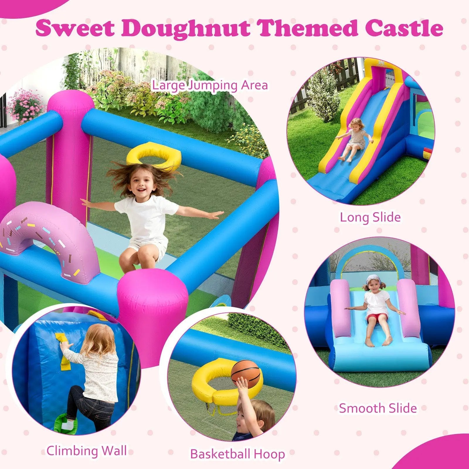 Inflatable Bounce House with Slides and Basketball Hoop (with 735W Blower) by DirectDeals