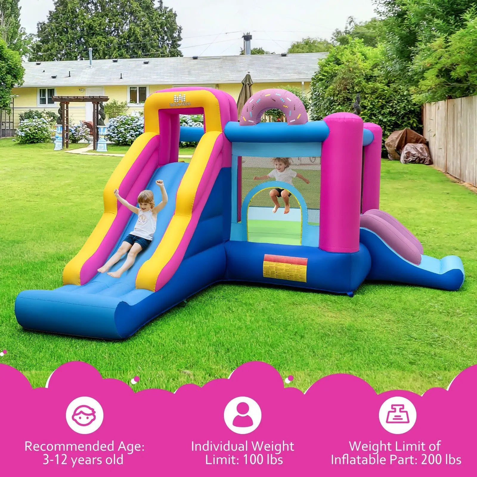 Inflatable Bounce House with Slides and Basketball Hoop (with 735W Blower) by DirectDeals