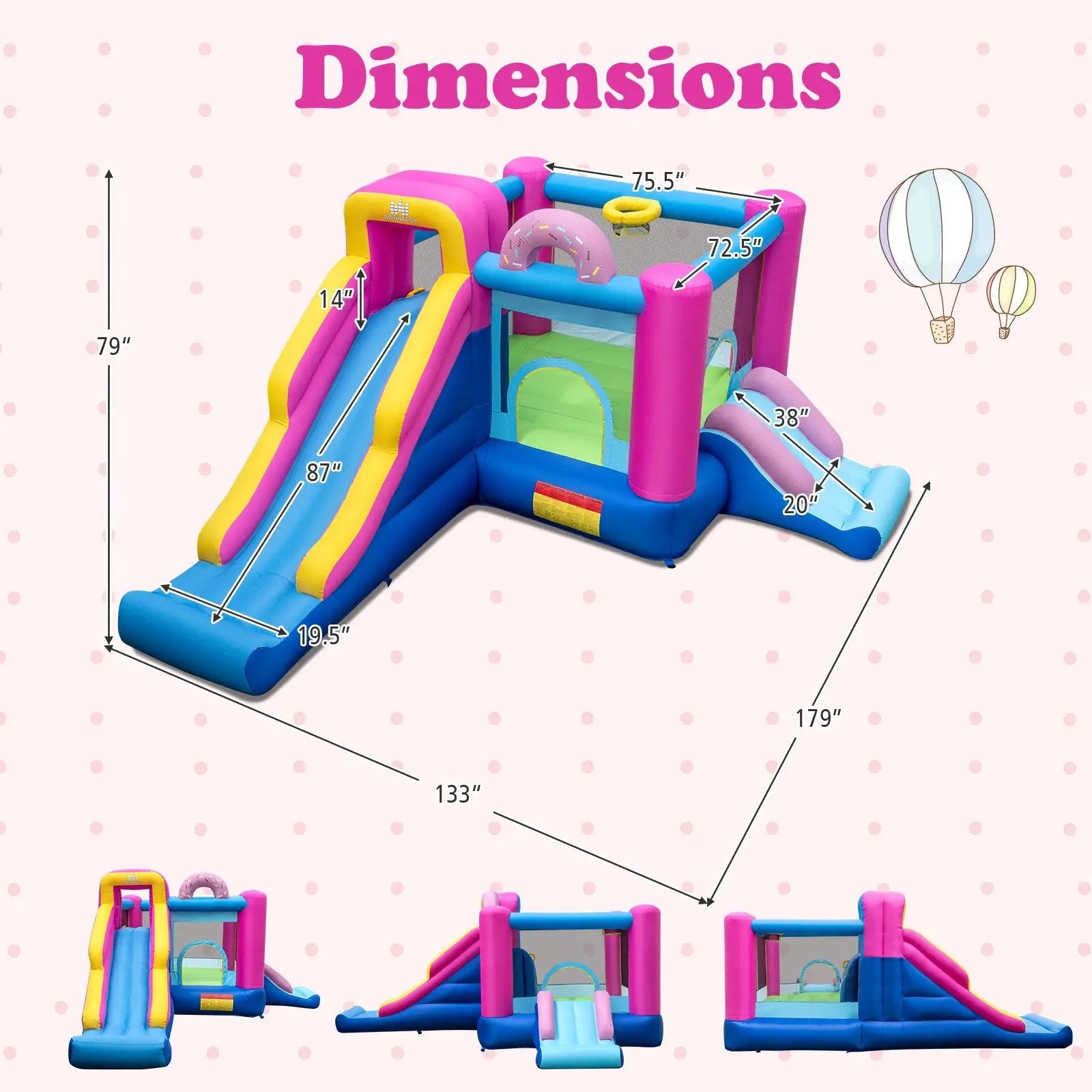 Inflatable Bounce House with Slides and Basketball Hoop (with 735W Blower) by DirectDeals