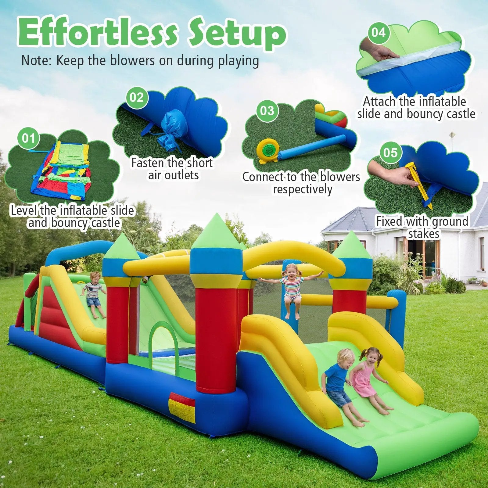 Inflatable Bounce House Blow up Jumping Bouncer with 750W Blowers by DirectDeals