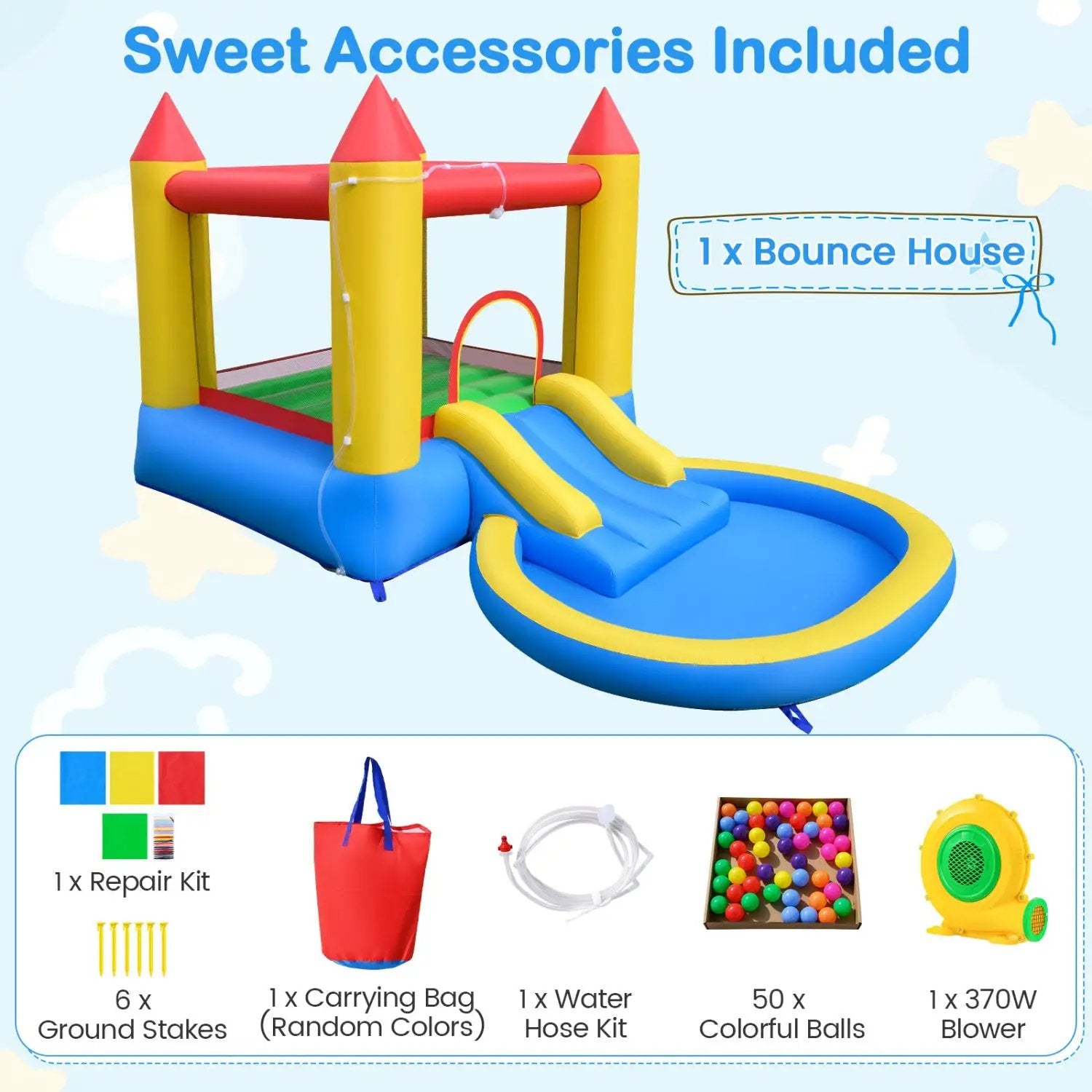 Inflatable Bounce House with Water Slide and 370W Blower by DirectDeals