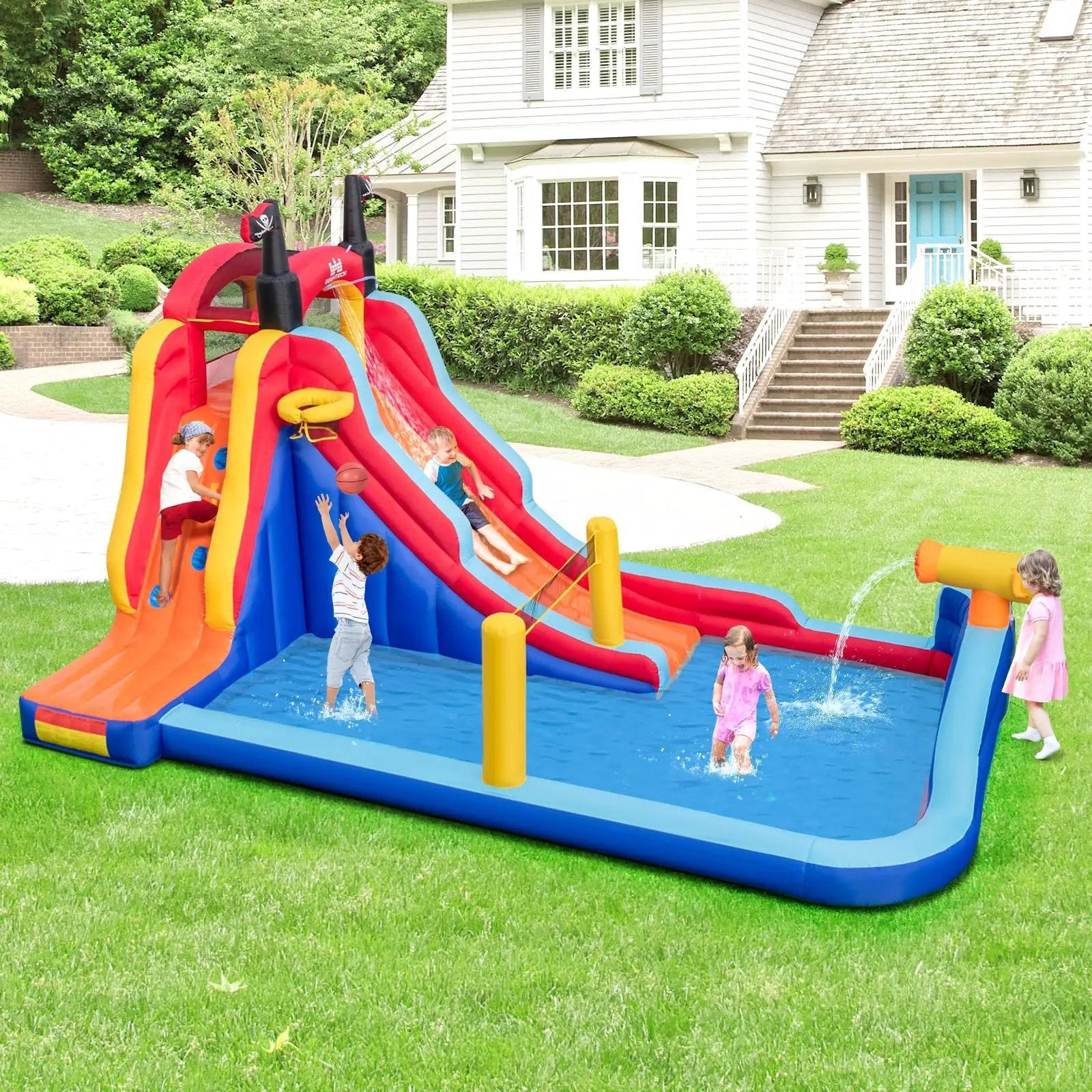 5-in-1 Inflatable Bounce House with 2 Water Slides and Large Splash Pool With 680W Blower by DirectDeals