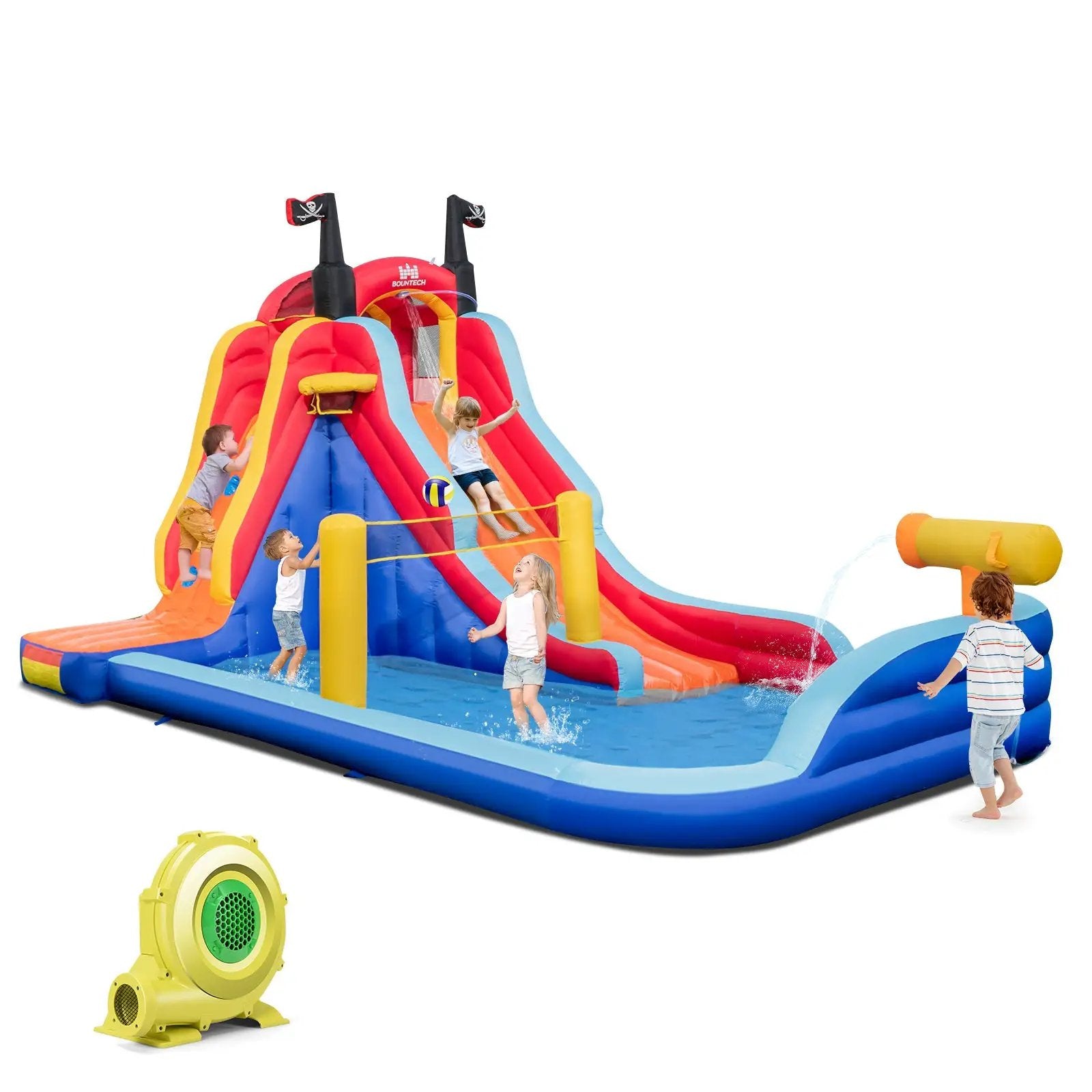 5-in-1 Inflatable Bounce House with 2 Water Slides and Large Splash Pool With 735W Blower by DirectDeals