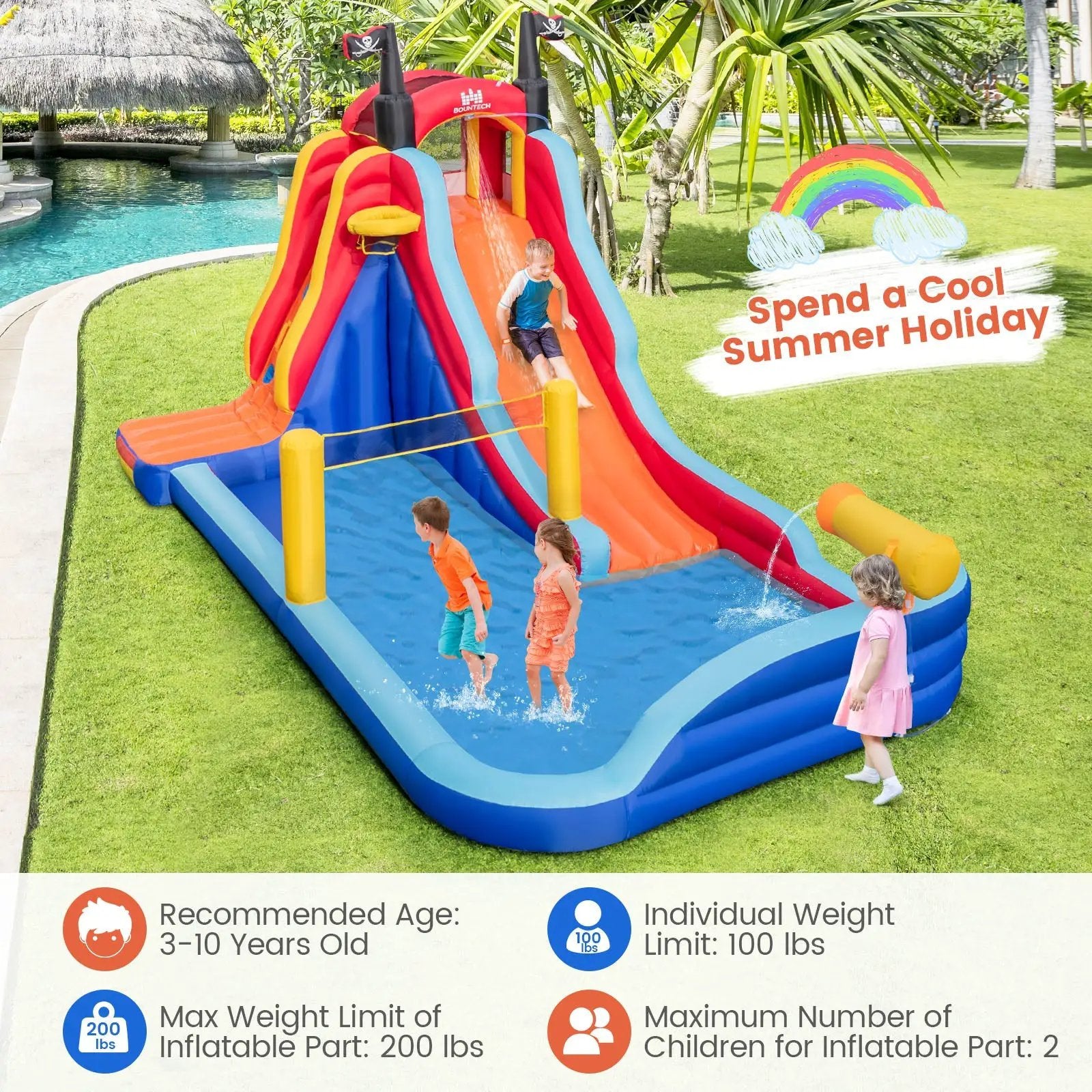 5-in-1 Inflatable Bounce House with 2 Water Slides and Large Splash Pool With 735W Blower by DirectDeals