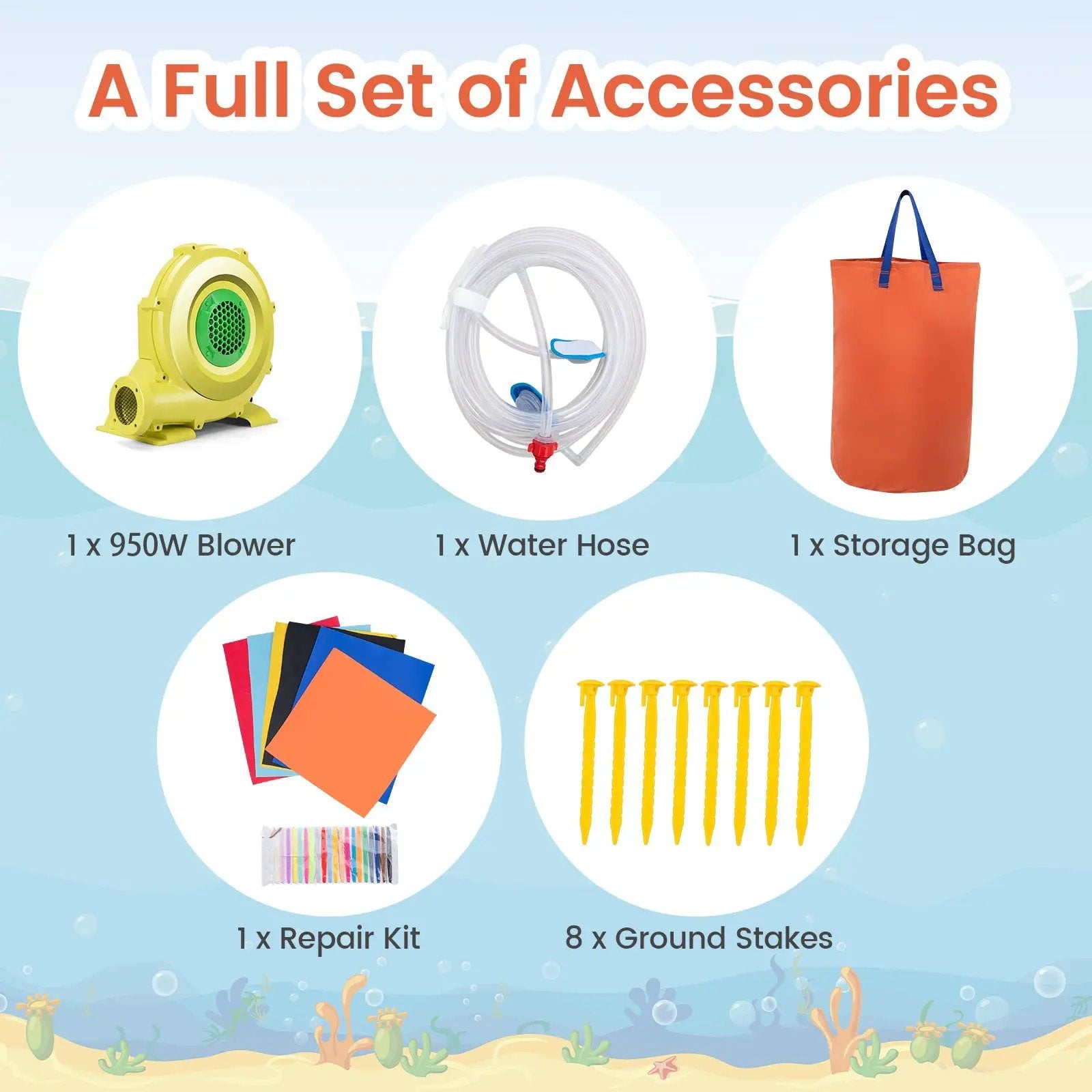 5-in-1 Inflatable Bounce House with 2 Water Slides and Large Splash Pool With 950W Blower by DirectDeals