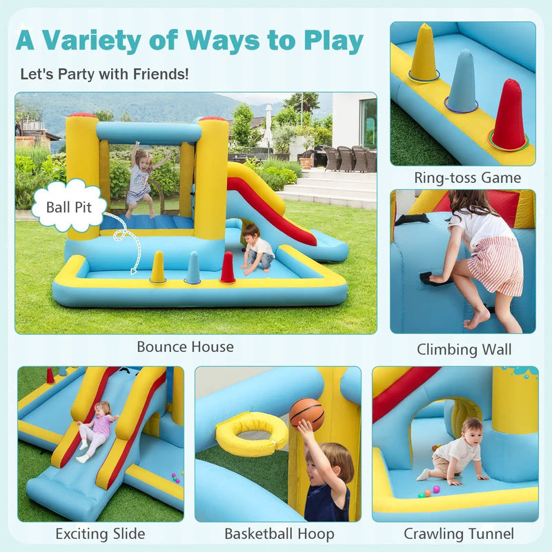 Inflatable Bounce House 7-in-1 Bouncy Castle with Slide and Tunnel with 480W Blower by DirectDeals
