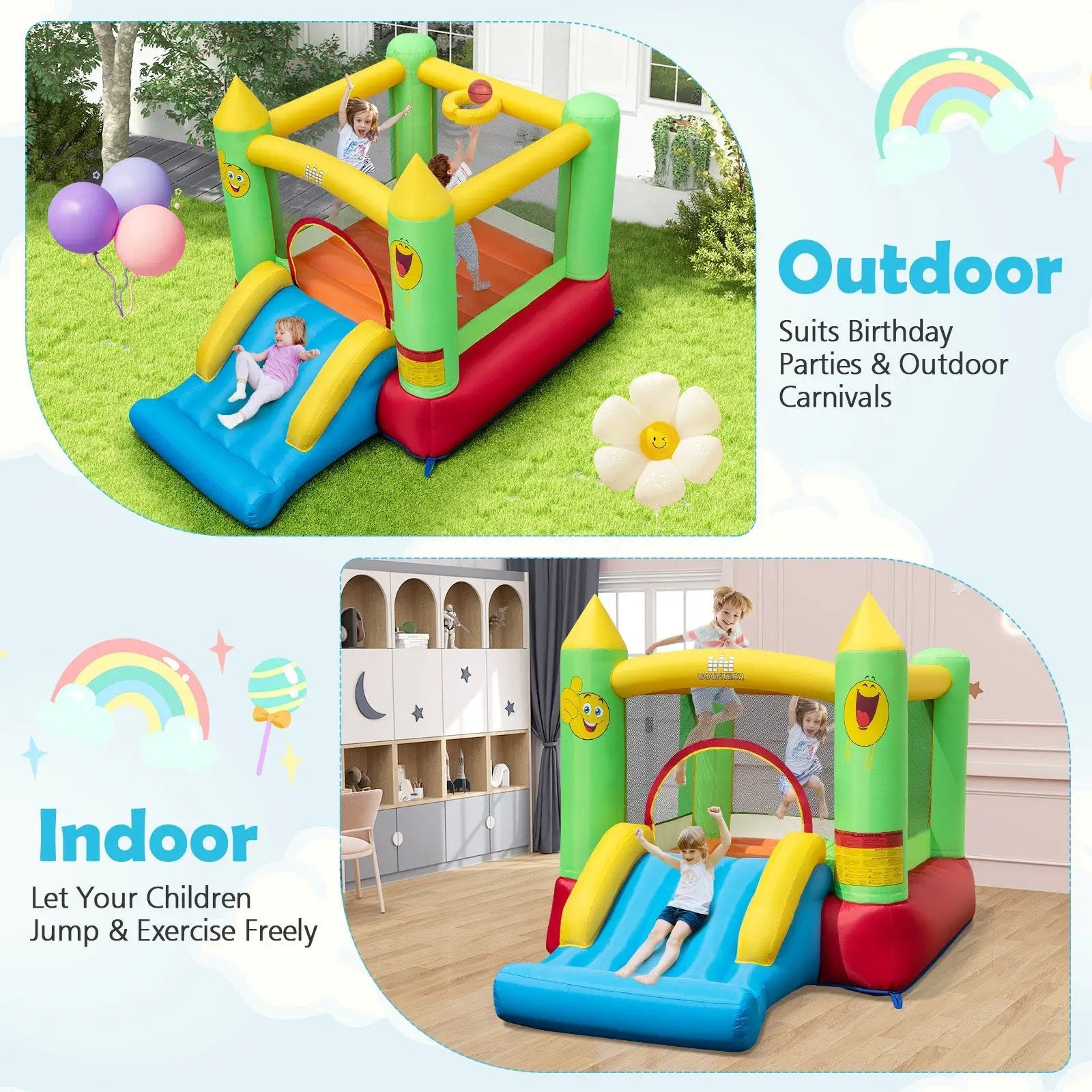 Inflatable Bounce House Kids Blow-up Bouncer with Slide with 480W Blower by DirectDeals