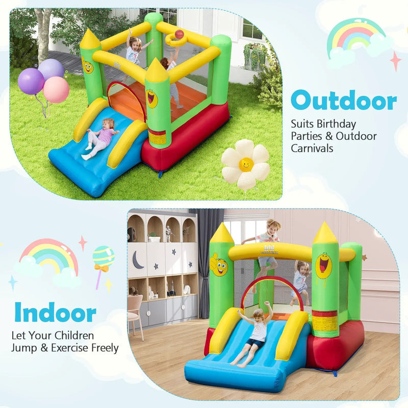Inflatable Bounce House Kids Blow-up Bouncer with Slide with 480W Blower by DirectDeals