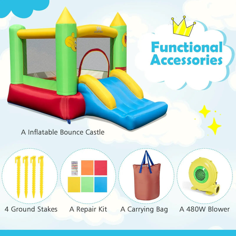 Inflatable Bounce House Kids Blow-up Bouncer with Slide with 480W Blower by DirectDeals