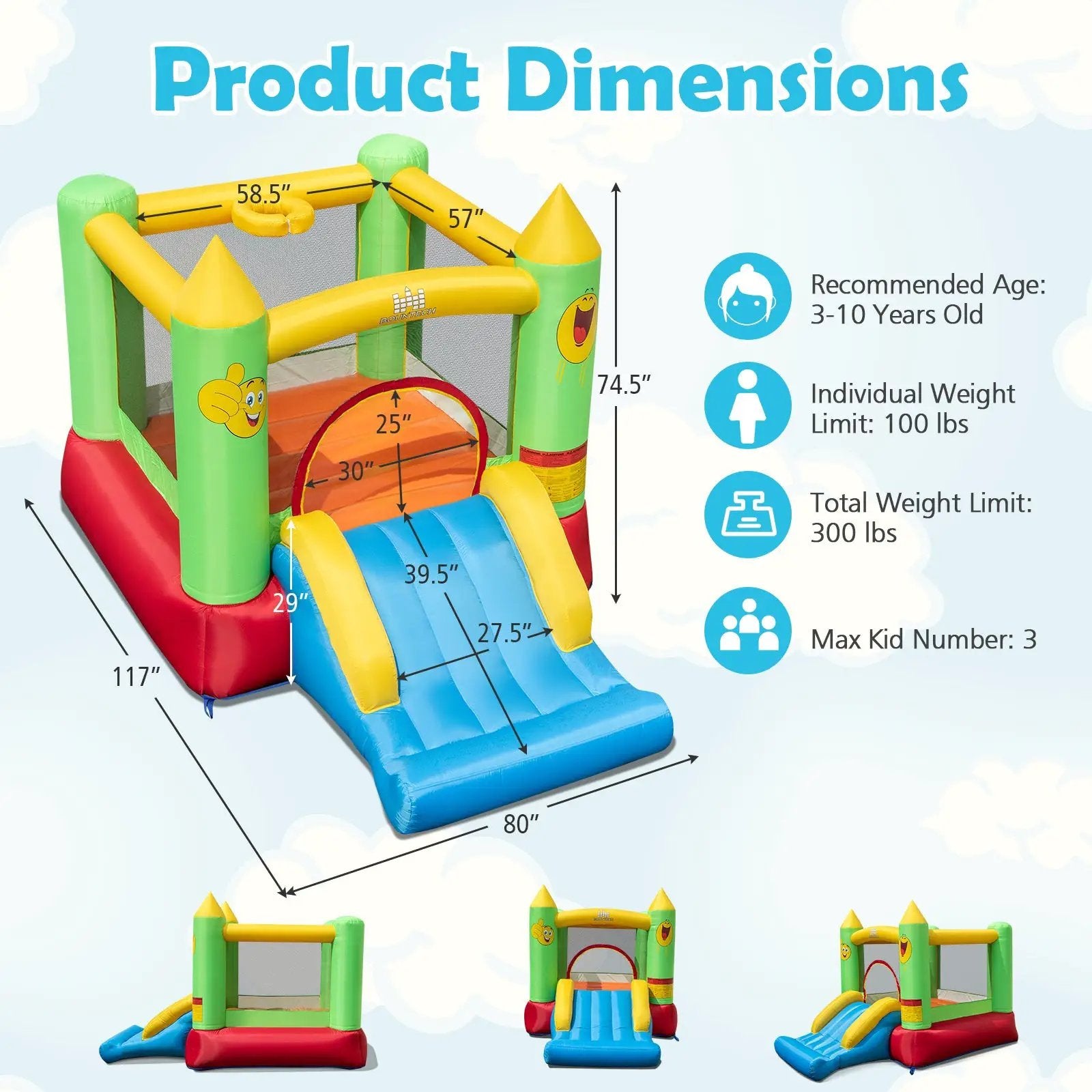 Inflatable Bounce House Kids Blow-up Bouncer with Slide with 480W Blower by DirectDeals