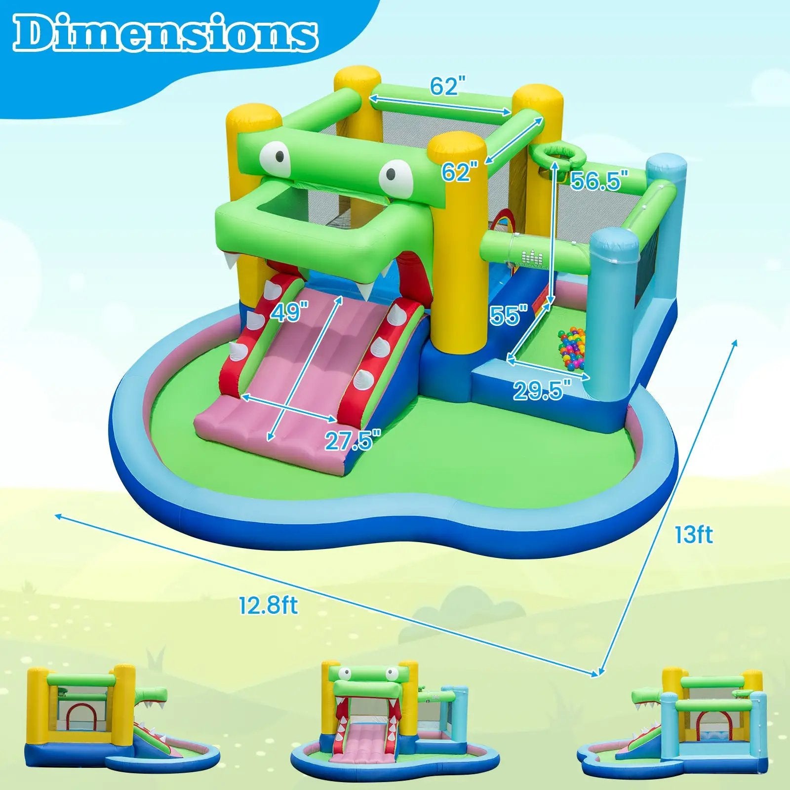 Inflatable Bounce House with Slide and Splash Pooland and 680W Blower by DirectDeals