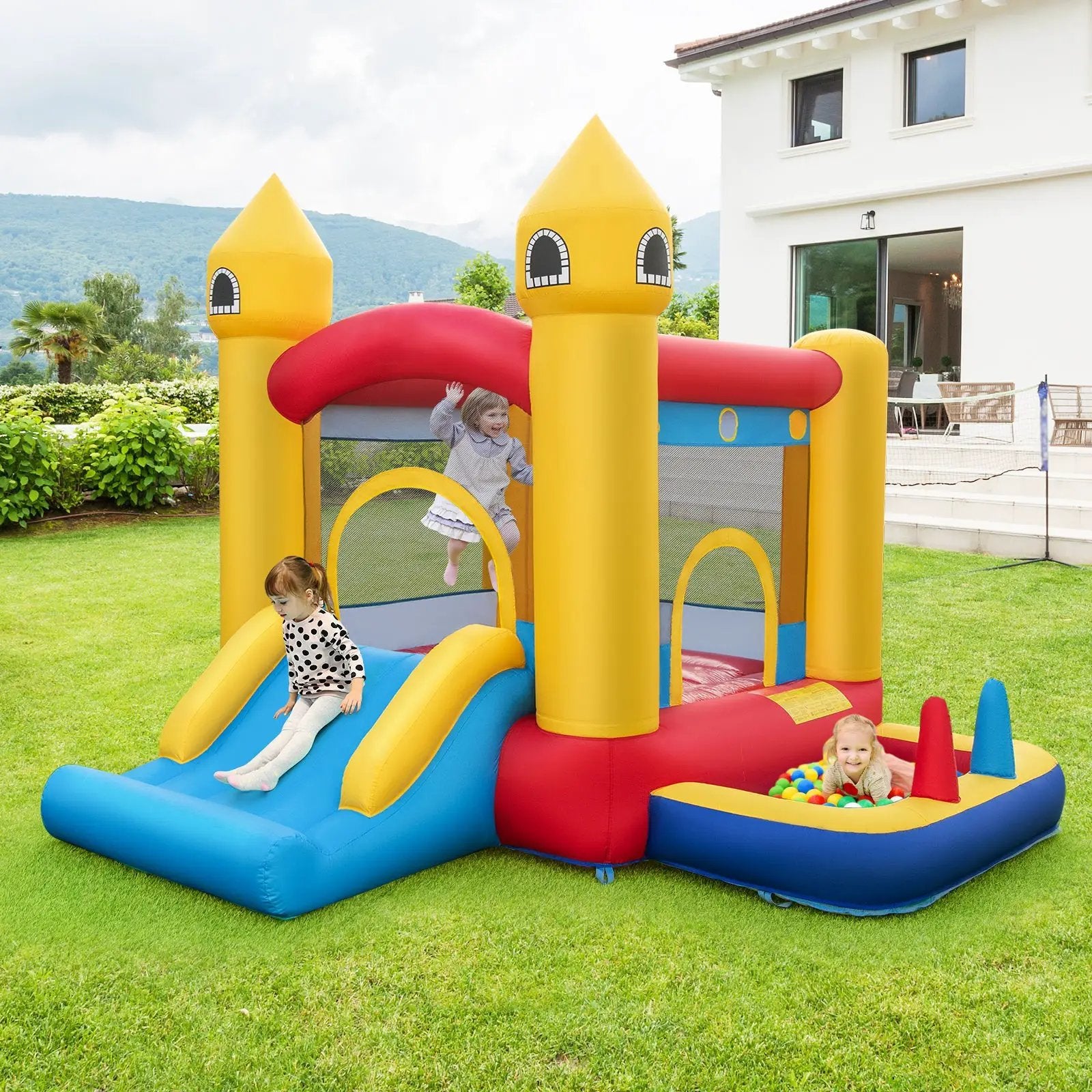Inflatable Bounce House with 480W Blower and Ocean Balls for Yard by DirectDeals
