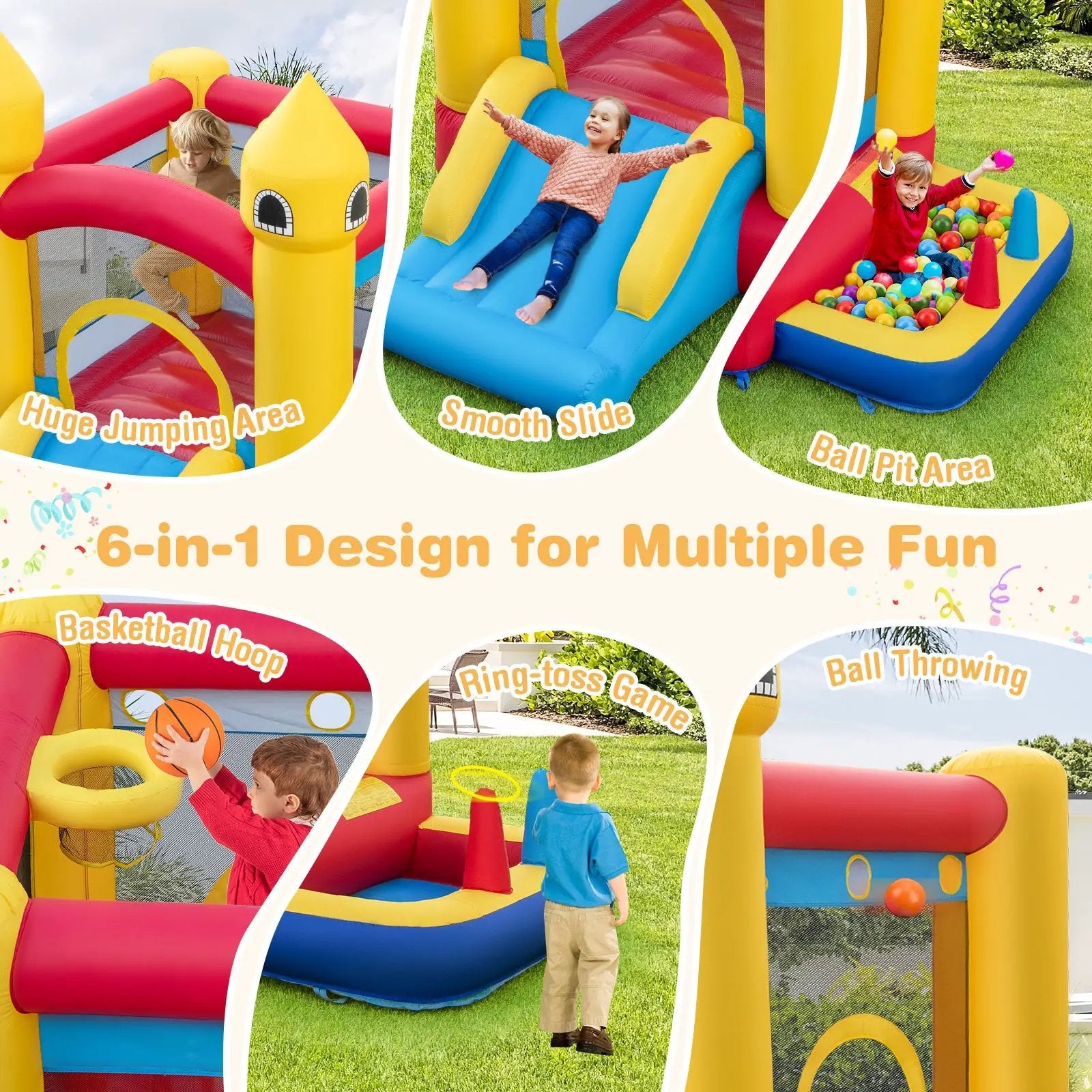 Inflatable Bounce House with 480W Blower and Ocean Balls for Yard by DirectDeals