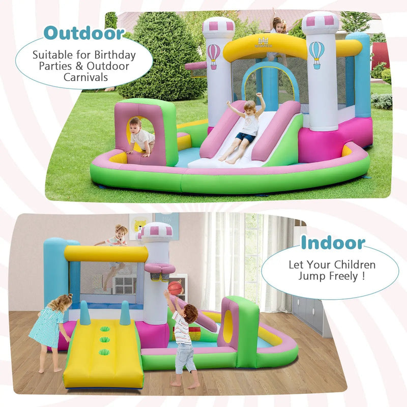 Inflatable Bounce House Bouncy Castle with Slide and Obstacle and Ball Pit without Blower by DirectDeals