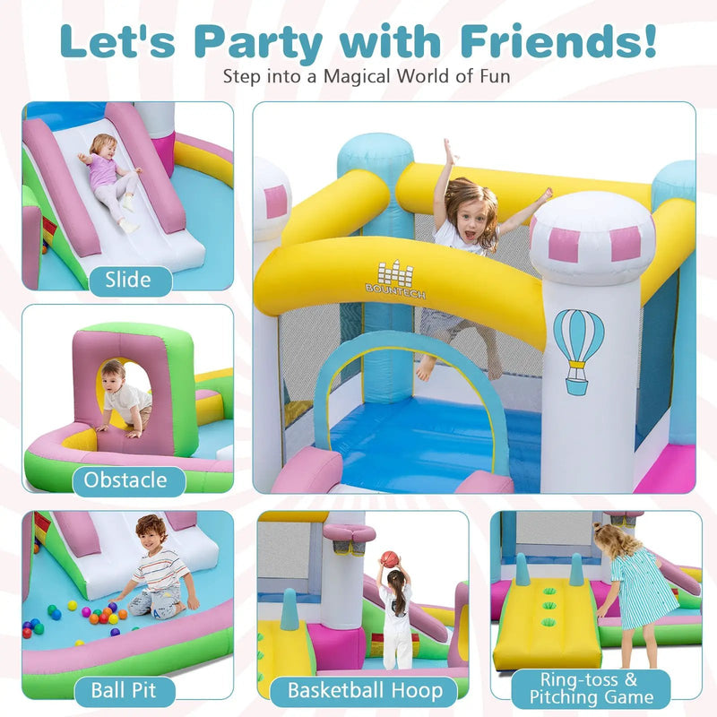 Inflatable Bounce House Bouncy Castle with Slide and Obstacle and Ball Pit without Blower by DirectDeals