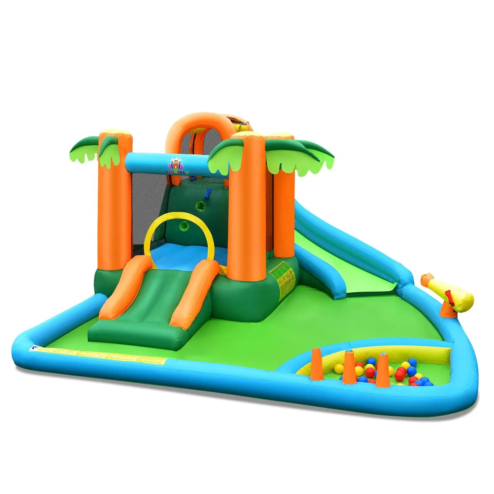 7-in-1 Inflatable Water Slide Park with Trampoline Climbing and 680W Blower by DirectDeals
