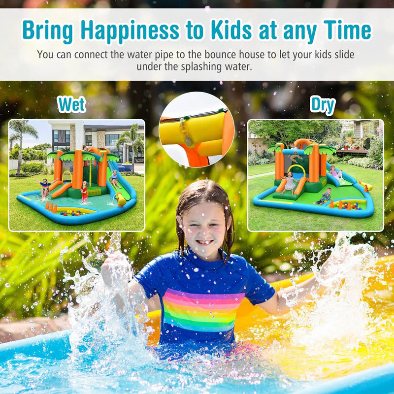 7-in-1 Inflatable Water Slide Park with Trampoline Climbing and 680W Blower by DirectDeals