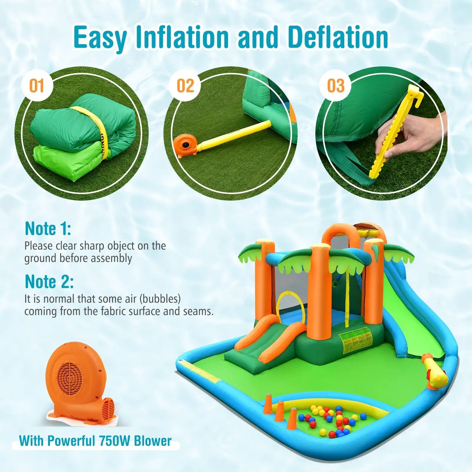 7-in-1 Inflatable Water Slide Park with Trampoline Climbing and 680W Blower by DirectDeals