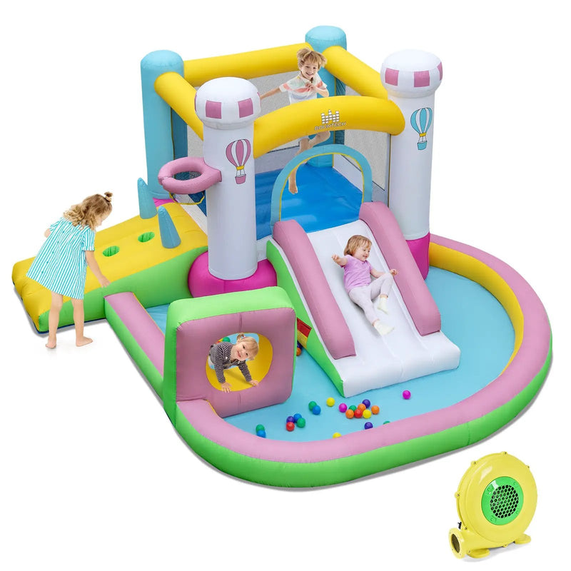 Inflatable Bounce House Bouncy Castle with Slide and Obstacle and Ball Pit with 480W Blower by DirectDeals