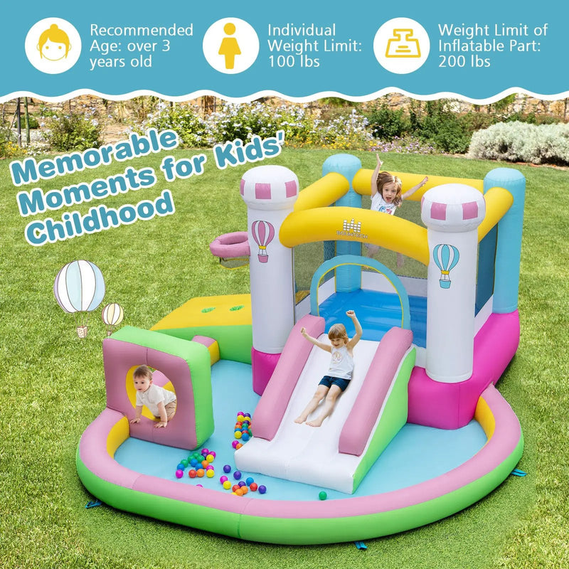 Inflatable Bounce House Bouncy Castle with Slide and Obstacle and Ball Pit with 480W Blower by DirectDeals