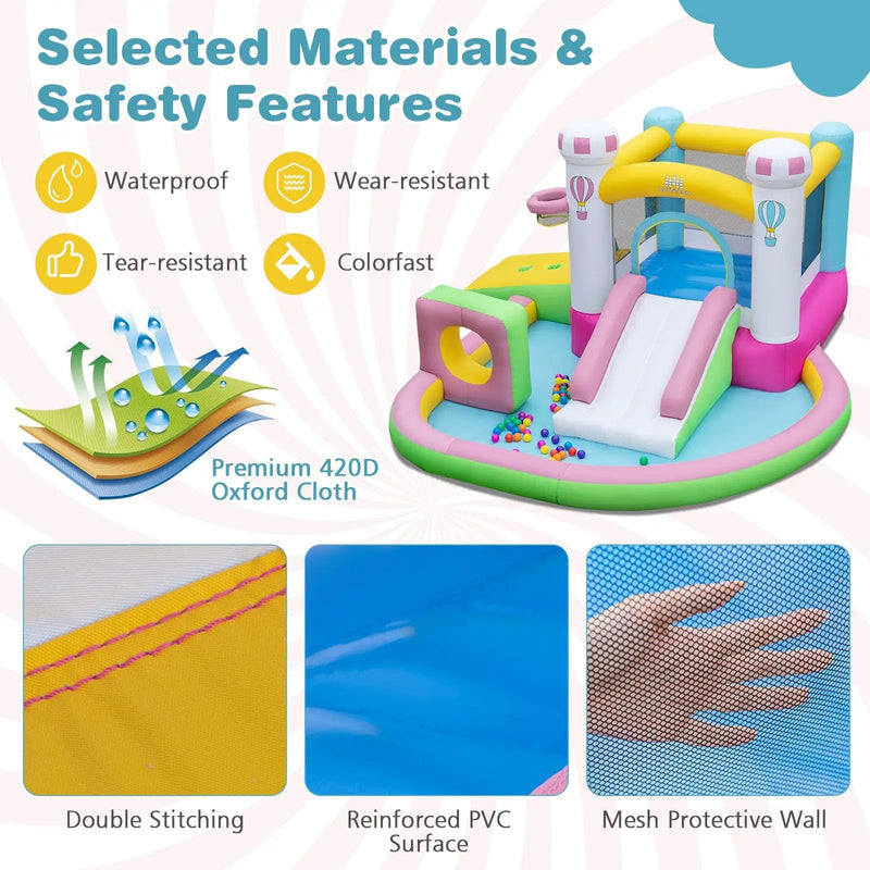 Inflatable Bounce House Bouncy Castle with Slide and Obstacle and Ball Pit with 480W Blower by DirectDeals