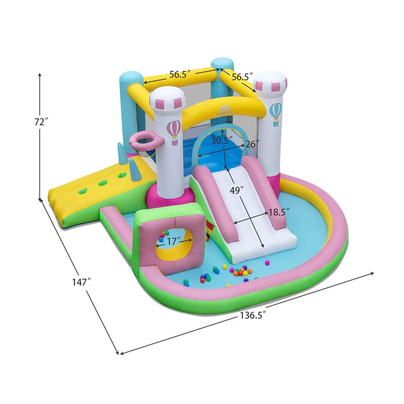 Inflatable Bounce House Bouncy Castle with Slide and Obstacle and Ball Pit with 480W Blower by DirectDeals