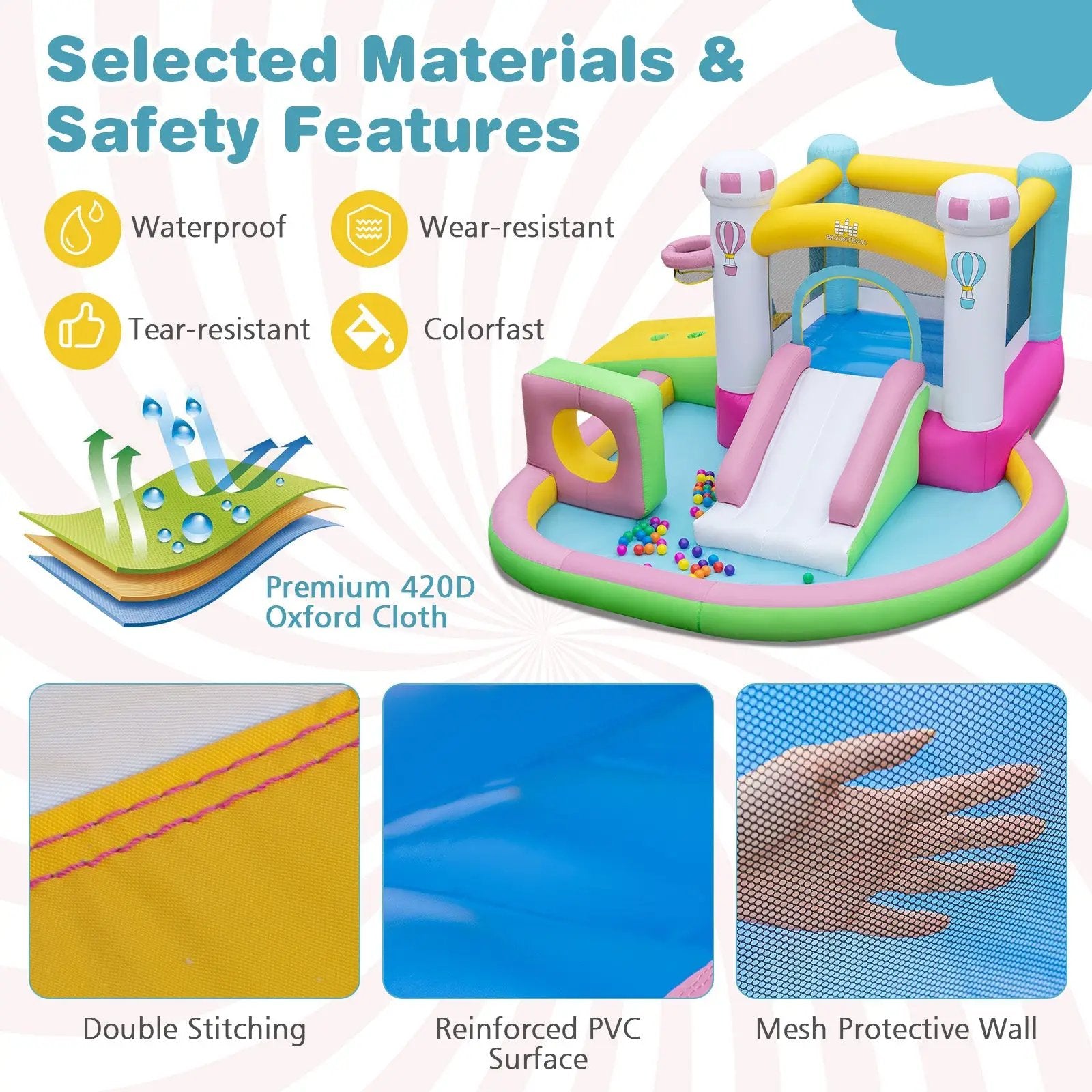 Inflatable Bounce House Bouncy Castle with Obstacle and Ball Pit with 520W Blower by DirectDeals