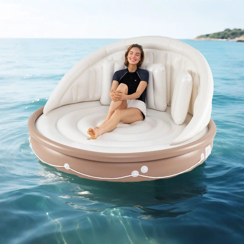 Inflatable Canopy Island Tanning Pool Lounger Float with Retractable Canopy by DirectDeals