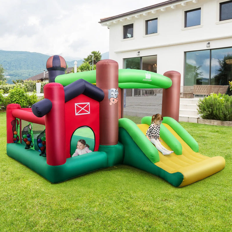 Farm Themed 6-in-1 Inflatable Castle with Trampoline and 735W Blower by DirectDeals