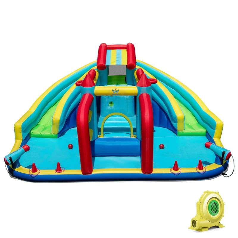 Inflatable Double Water Slide Park with Obstacle Course and 735W Blower by DirectDeals