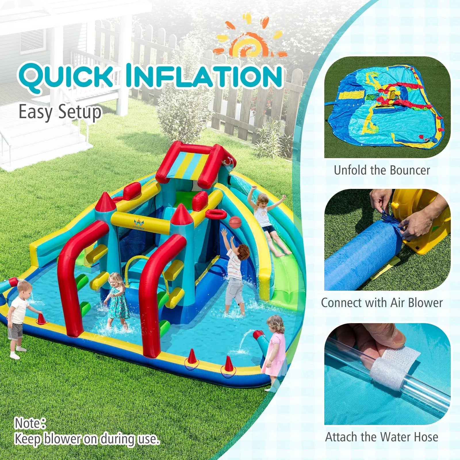 Inflatable Double Water Slide Park with Obstacle Course and 735W Blower by DirectDeals