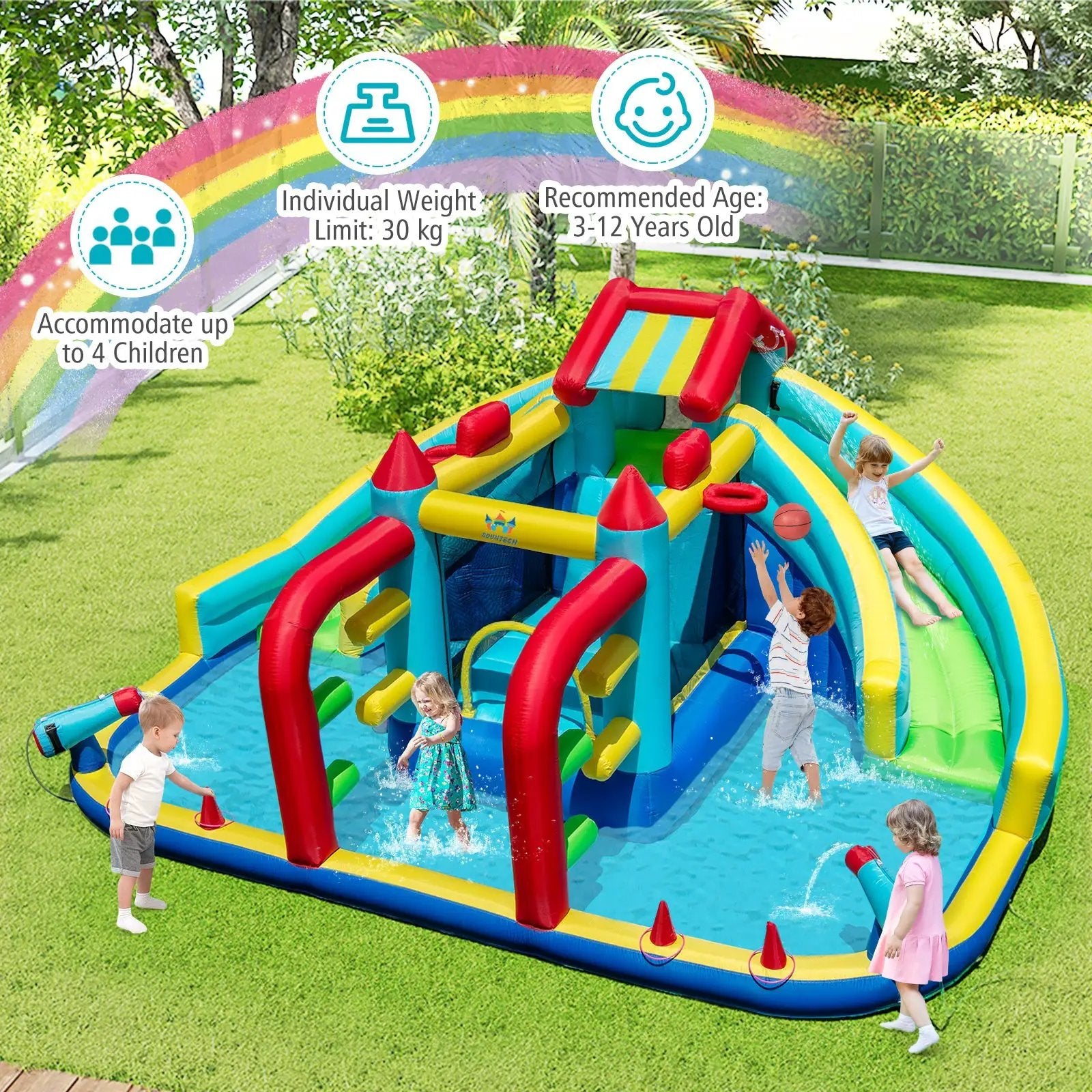 Inflatable Double Water Slide Park with Obstacle Course and 735W Blower by DirectDeals