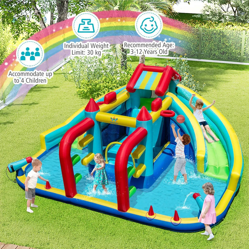 Inflatable Double Water Slide Park with Obstacle Course and 735W Blower by DirectDeals
