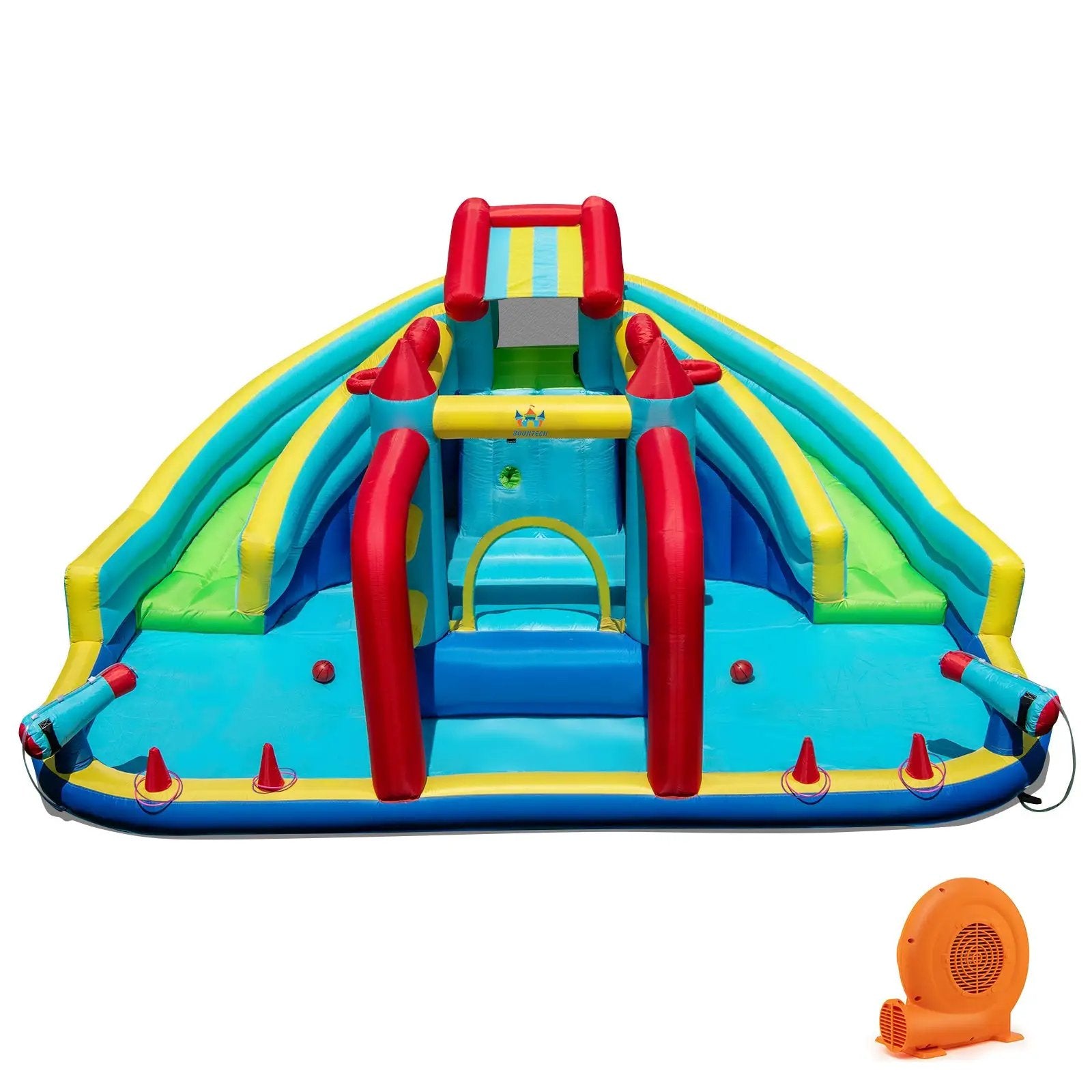 Inflatable Double Water Slide Park with 750W Blower and Obstacle Course by DirectDeals