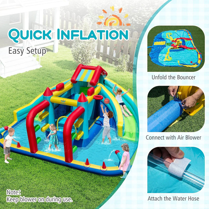 Inflatable Double Water Slide Park with 750W Blower and Obstacle Course by DirectDeals