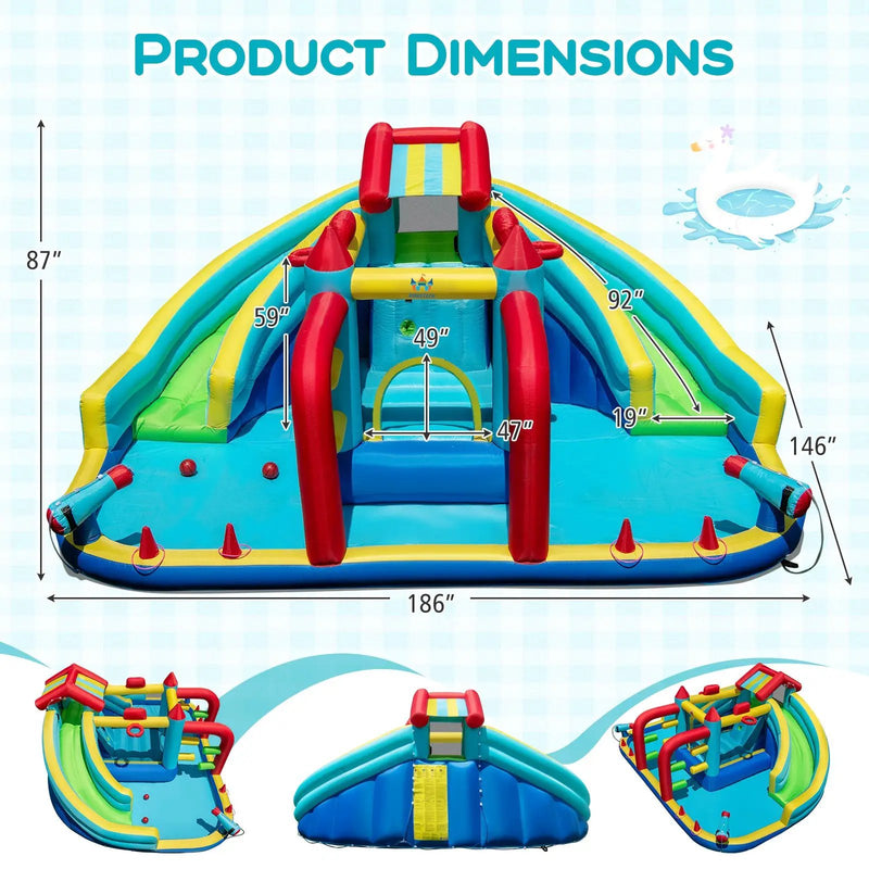 Inflatable Double Water Slide Park with 750W Blower and Obstacle Course by DirectDeals