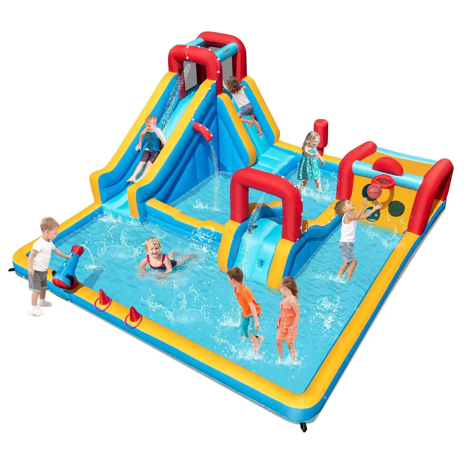 Inflatable Double Water Slide Park 9-in-1 Giant Bounce House Blower Excluded by DirectDeals