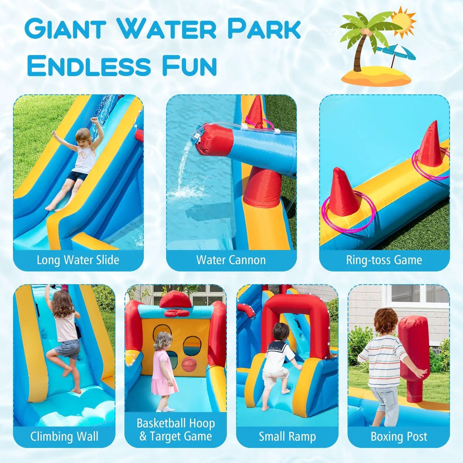 Inflatable Double Water Slide Park 9-in-1 Giant Bounce House Blower Excluded by DirectDeals